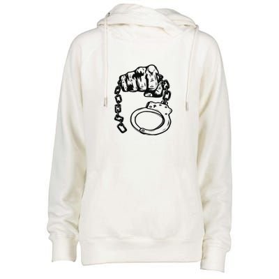 Hand Drawn Handcuff Fist Womens Funnel Neck Pullover Hood