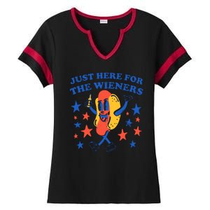 Hot Dog Im Just Here For The Wieners 4th Of July Ladies Halftime Notch Neck Tee