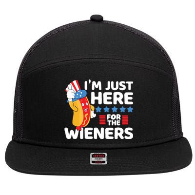 Hot Dog Im Just Here For The Wieners 4th Of July 7 Panel Mesh Trucker Snapback Hat