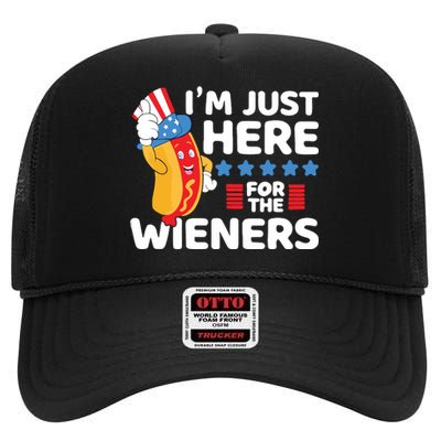 Hot Dog Im Just Here For The Wieners 4th Of July High Crown Mesh Back Trucker Hat