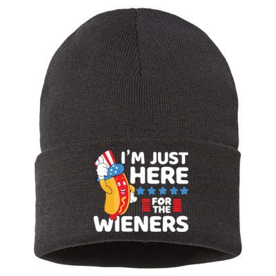 Hot Dog Im Just Here For The Wieners 4th Of July Sustainable Knit Beanie