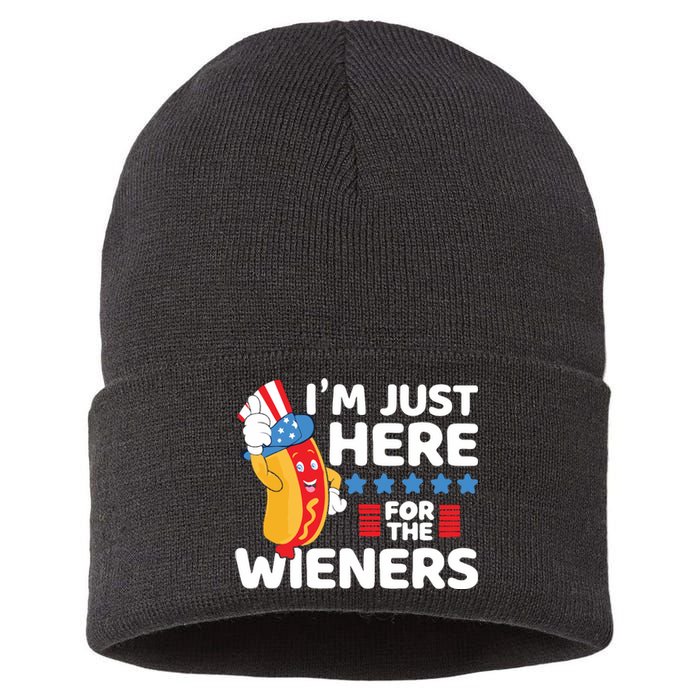 Hot Dog Im Just Here For The Wieners 4th Of July Sustainable Knit Beanie