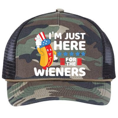 Hot Dog Im Just Here For The Wieners 4th Of July Retro Rope Trucker Hat Cap