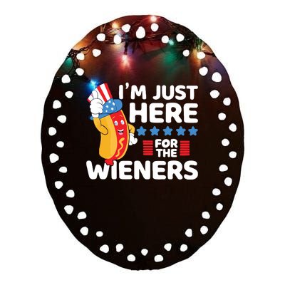 Hot Dog Im Just Here For The Wieners 4th Of July Ceramic Oval Ornament