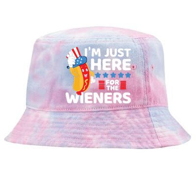 Hot Dog Im Just Here For The Wieners 4th Of July Tie-Dyed Bucket Hat