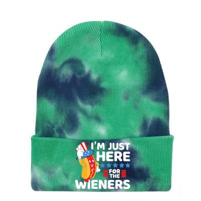 Hot Dog Im Just Here For The Wieners 4th Of July Tie Dye 12in Knit Beanie