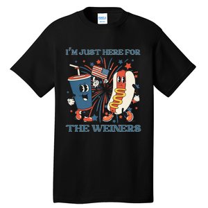 Hot Dog I'm Just Here For The Wieners 4Th Of July Tall T-Shirt