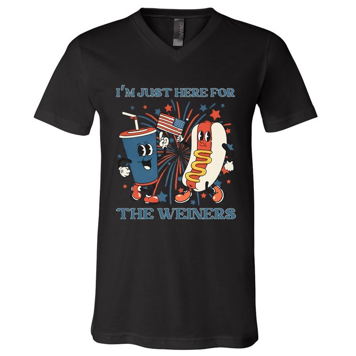 Hot Dog I'm Just Here For The Wieners 4Th Of July V-Neck T-Shirt