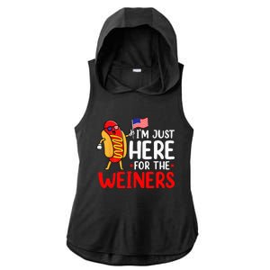 Hot Dog Im Just Here For The Wieners Sausage 4th Of July Ladies PosiCharge Tri-Blend Wicking Draft Hoodie Tank