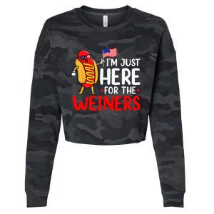 Hot Dog Im Just Here For The Wieners Sausage 4th Of July Cropped Pullover Crew