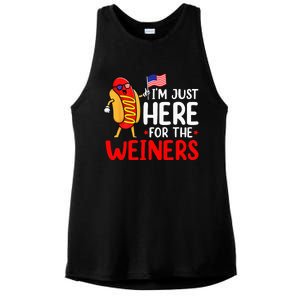 Hot Dog Im Just Here For The Wieners Sausage 4th Of July Ladies PosiCharge Tri-Blend Wicking Tank