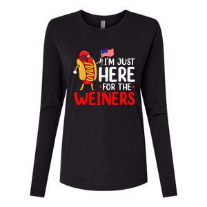 Hot Dog Im Just Here For The Wieners Sausage 4th Of July Womens Cotton Relaxed Long Sleeve T-Shirt