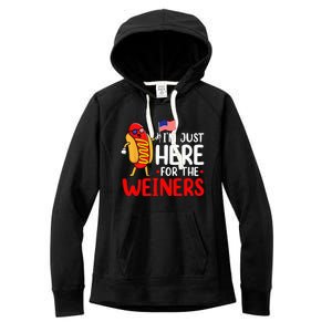 Hot Dog Im Just Here For The Wieners Sausage 4th Of July Women's Fleece Hoodie