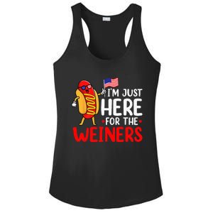 Hot Dog Im Just Here For The Wieners Sausage 4th Of July Ladies PosiCharge Competitor Racerback Tank