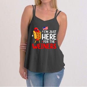 Hot Dog Im Just Here For The Wieners Sausage 4th Of July Women's Strappy Tank