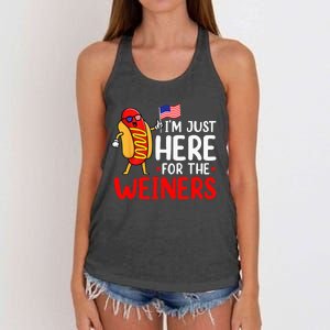 Hot Dog Im Just Here For The Wieners Sausage 4th Of July Women's Knotted Racerback Tank