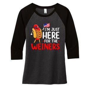 Hot Dog Im Just Here For The Wieners Sausage 4th Of July Women's Tri-Blend 3/4-Sleeve Raglan Shirt