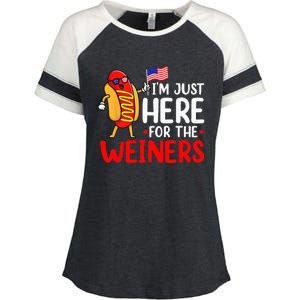 Hot Dog Im Just Here For The Wieners Sausage 4th Of July Enza Ladies Jersey Colorblock Tee