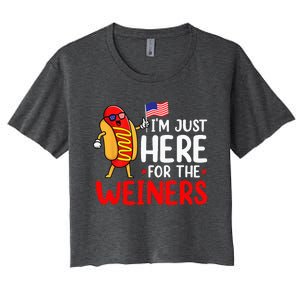 Hot Dog Im Just Here For The Wieners Sausage 4th Of July Women's Crop Top Tee