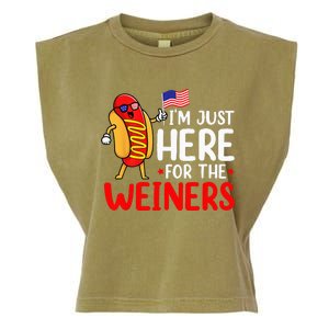 Hot Dog Im Just Here For The Wieners Sausage 4th Of July Garment-Dyed Women's Muscle Tee