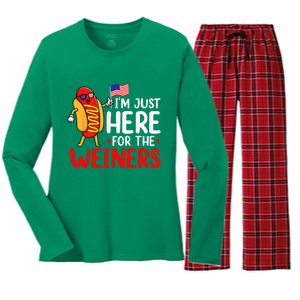 Hot Dog Im Just Here For The Wieners Sausage 4th Of July Women's Long Sleeve Flannel Pajama Set 