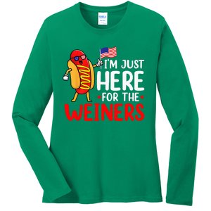 Hot Dog Im Just Here For The Wieners Sausage 4th Of July Ladies Long Sleeve Shirt