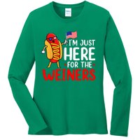 Hot Dog Im Just Here For The Wieners Sausage 4th Of July Ladies Long Sleeve Shirt