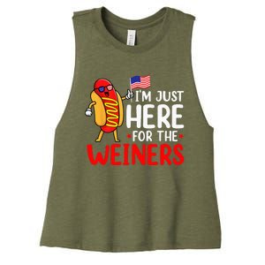 Hot Dog Im Just Here For The Wieners Sausage 4th Of July Women's Racerback Cropped Tank