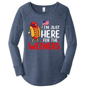 Hot Dog Im Just Here For The Wieners Sausage 4th Of July Women's Perfect Tri Tunic Long Sleeve Shirt