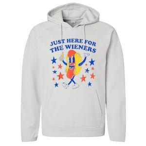 Hot Dog Im Just Here For The Wieners 4th Of July Funny Performance Fleece Hoodie