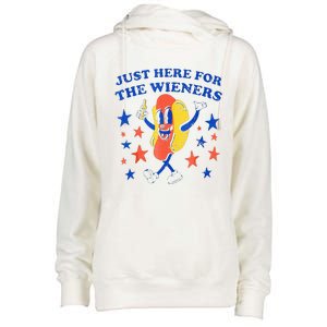 Hot Dog Im Just Here For The Wieners 4th Of July Funny Womens Funnel Neck Pullover Hood