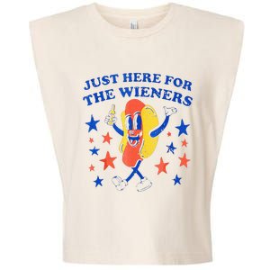 Hot Dog Im Just Here For The Wieners 4th Of July Funny Garment-Dyed Women's Muscle Tee