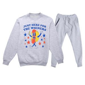 Hot Dog Im Just Here For The Wieners 4th Of July Funny Premium Crewneck Sweatsuit Set