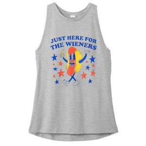 Hot Dog Im Just Here For The Wieners 4th Of July Funny Ladies PosiCharge Tri-Blend Wicking Tank