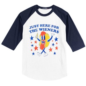 Hot Dog Im Just Here For The Wieners 4th Of July Funny Baseball Sleeve Shirt