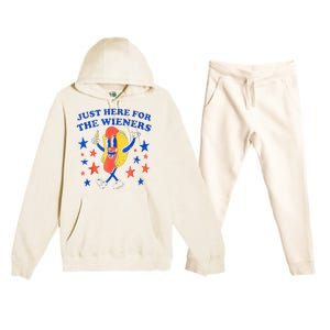 Hot Dog Im Just Here For The Wieners 4th Of July Funny Premium Hooded Sweatsuit Set