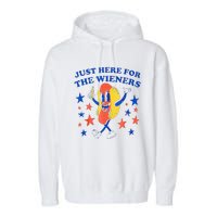 Hot Dog Im Just Here For The Wieners 4th Of July Funny Garment-Dyed Fleece Hoodie