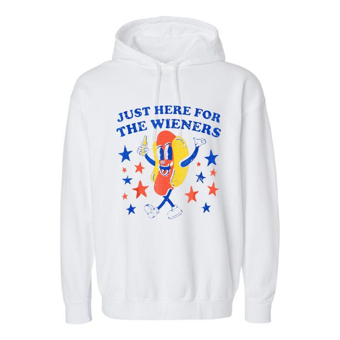 Hot Dog Im Just Here For The Wieners 4th Of July Funny Garment-Dyed Fleece Hoodie