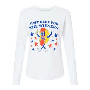 Hot Dog Im Just Here For The Wieners 4th Of July Funny Womens Cotton Relaxed Long Sleeve T-Shirt