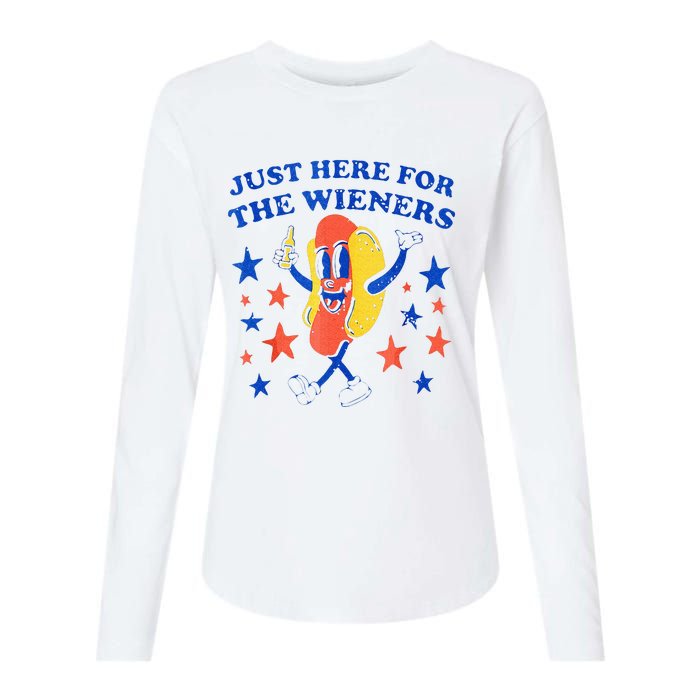 Hot Dog Im Just Here For The Wieners 4th Of July Funny Womens Cotton Relaxed Long Sleeve T-Shirt