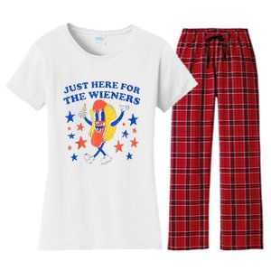 Hot Dog Im Just Here For The Wieners 4th Of July Funny Women's Flannel Pajama Set