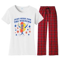 Hot Dog Im Just Here For The Wieners 4th Of July Funny Women's Flannel Pajama Set