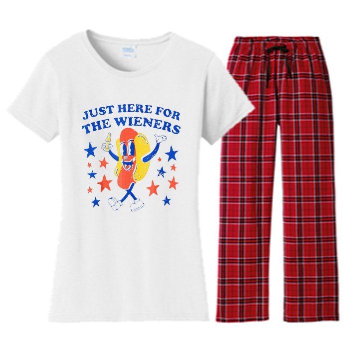 Hot Dog Im Just Here For The Wieners 4th Of July Funny Women's Flannel Pajama Set