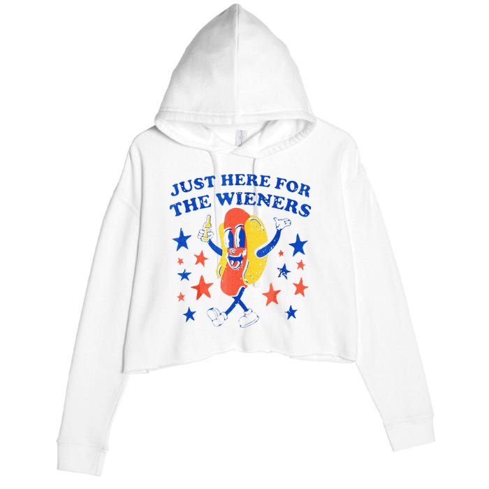 Hot Dog Im Just Here For The Wieners 4th Of July Funny Crop Fleece Hoodie