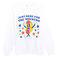 Hot Dog Im Just Here For The Wieners 4th Of July Funny Premium Crewneck Sweatshirt