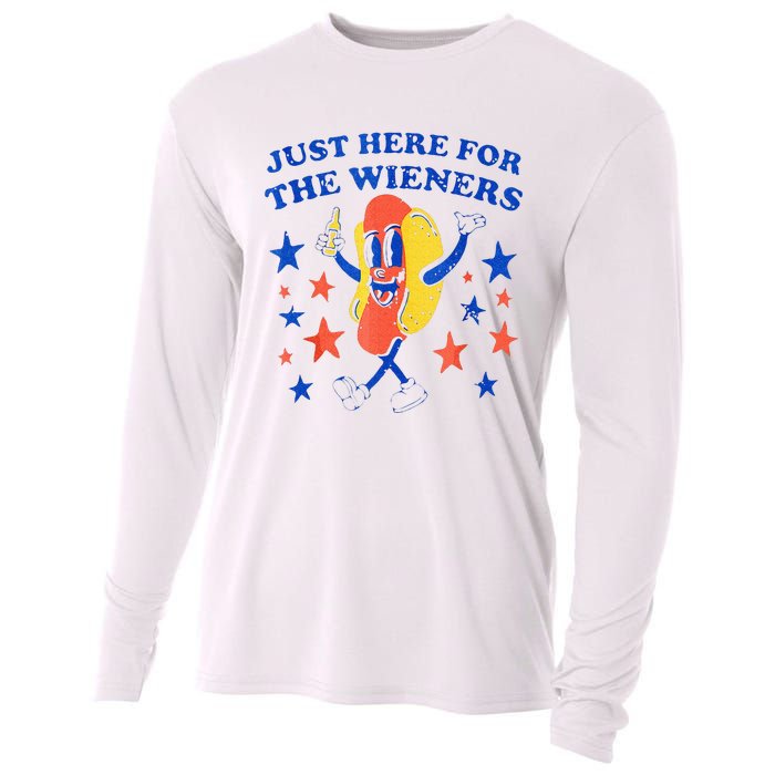 Hot Dog Im Just Here For The Wieners 4th Of July Funny Cooling Performance Long Sleeve Crew