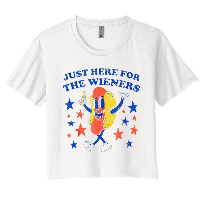 Hot Dog Im Just Here For The Wieners 4th Of July Funny Women's Crop Top Tee