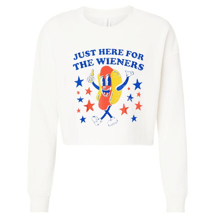 Hot Dog Im Just Here For The Wieners 4th Of July Funny Cropped Pullover Crew