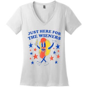 Hot Dog Im Just Here For The Wieners 4th Of July Funny Women's V-Neck T-Shirt