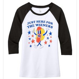 Hot Dog Im Just Here For The Wieners 4th Of July Funny Women's Tri-Blend 3/4-Sleeve Raglan Shirt